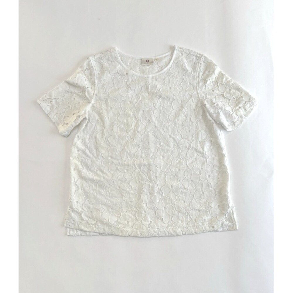 AG Adriano Goldschmied White Lace Floral Short Sleeve Blouse NEW - Small